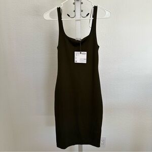 New Zara Olive Green Midi Sleeveless Bodycon Dress - Size S